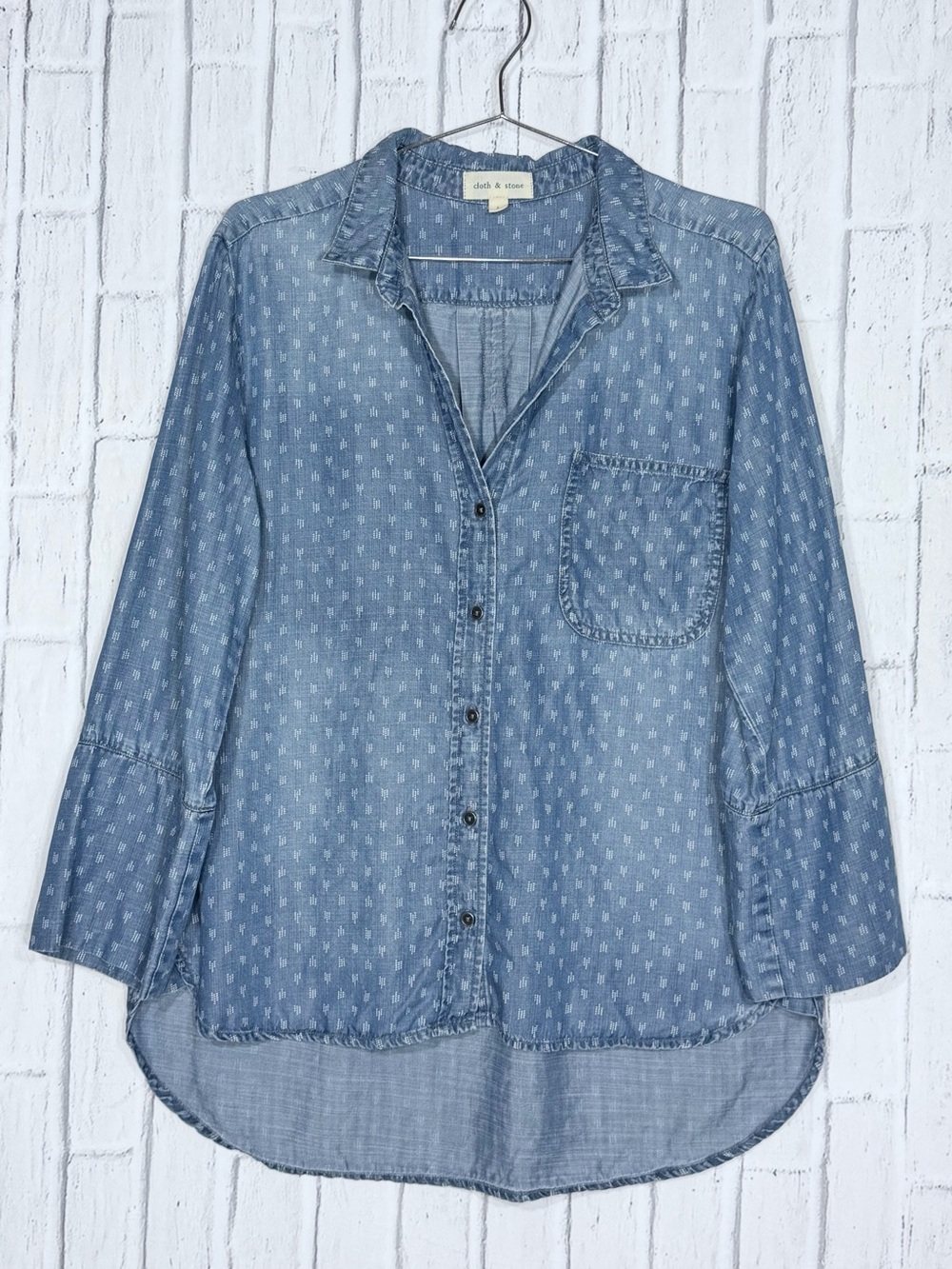 💙 Cloth & Stone Anthropologie Blue Tencel Button Down Tunic Shirt Large